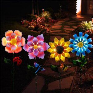 Solar Garden Stakes Lights for Outdoor Decor, 4 Pack Waterproof Metal Art Stick